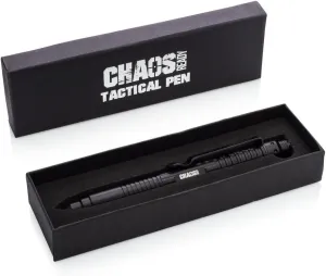 Chaos Ready Tactical Pen - EDC Pen with Pen Light, Window Breaker, DNA Catcher, Aircraft Aluminum, Police Gear, Discreet Black w/Gift Box