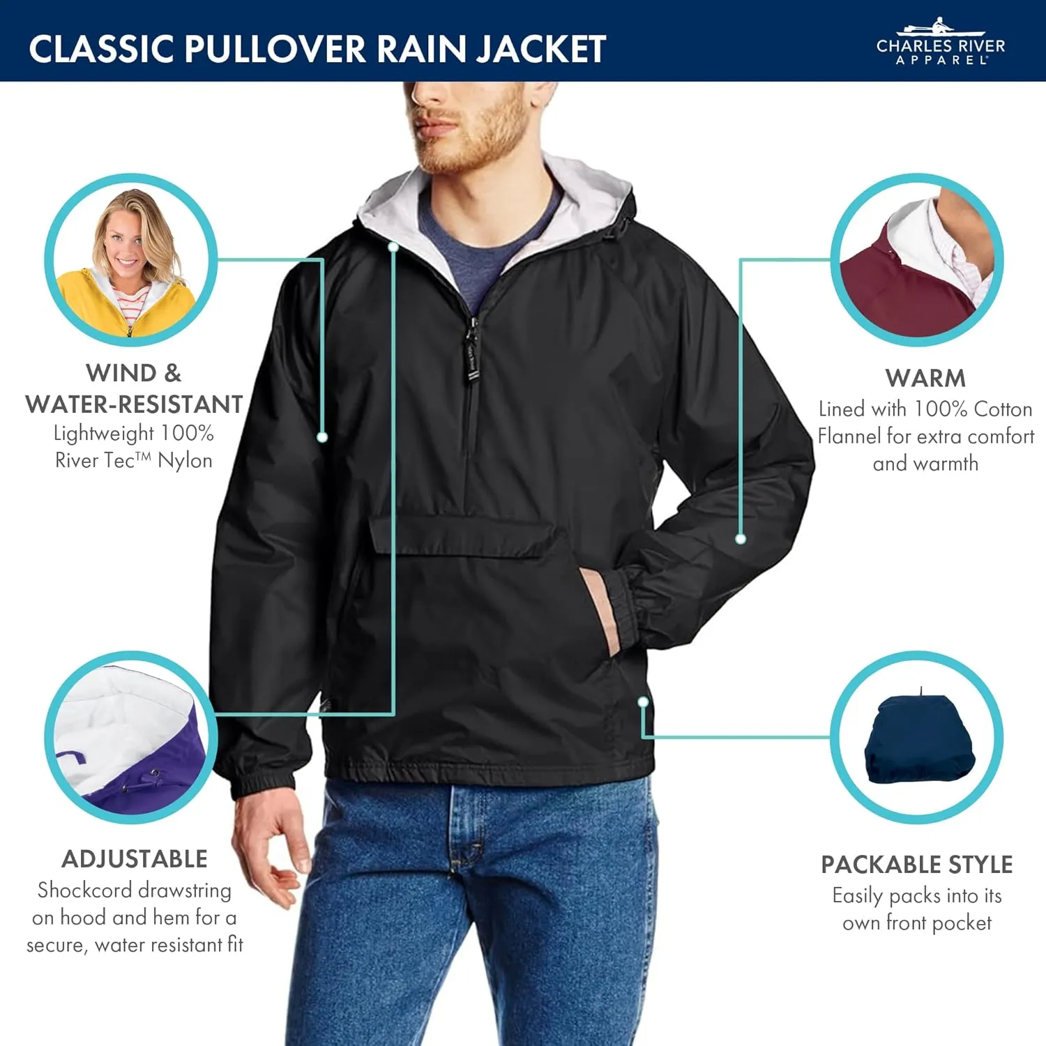 Charles River Wind & Water-resistant Pullover Rain Jacket (Reg/Ext Sizes)