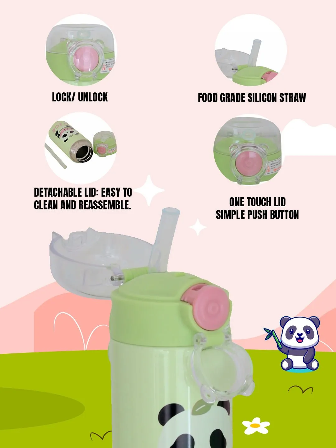 Charming Panda Insulated Hot & Cold Stainless Steel Sipper Bottle- 500 ML