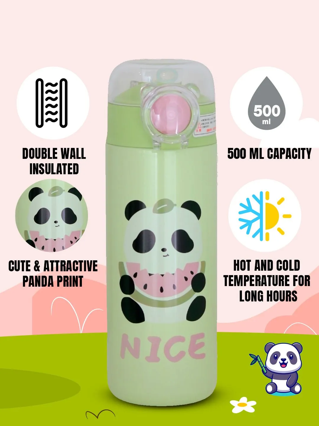 Charming Panda Insulated Hot & Cold Stainless Steel Sipper Bottle- 500 ML
