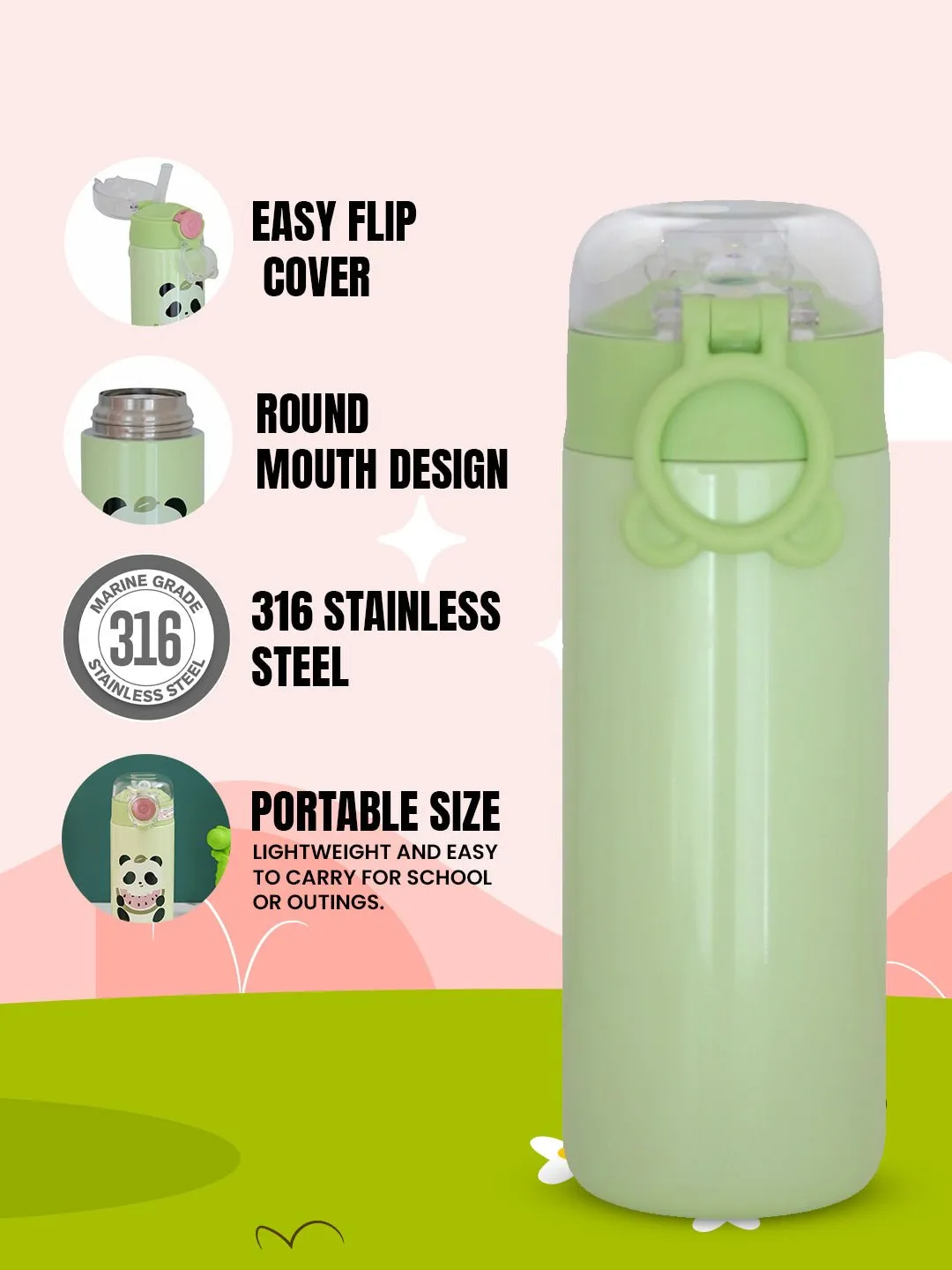 Charming Panda Insulated Hot & Cold Stainless Steel Sipper Bottle- 500 ML