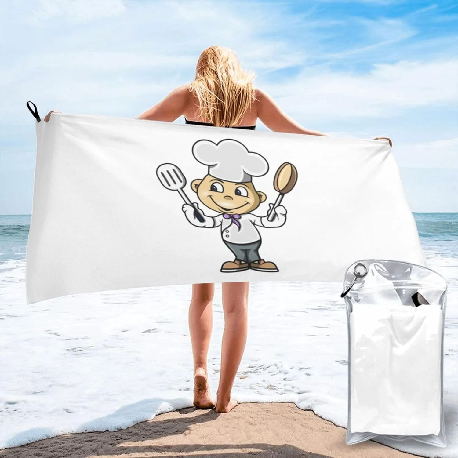 Chef with Spatula and Frying Pan Bath Towels 27.5"x55" Inch Super Soft Quick Dry Bath Towel Travel Camp Out Gym Bathroom Bath Towels Beach Towels