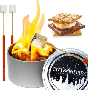 City Bonfire S'Mores Night Pack | 1 City Bonfires | Makes 4 S’Mores | Portable Fire Pit & S'Mores Kit | Compact | Lightweight | 3-5 Hours of Burn Time | No Wood No Embers