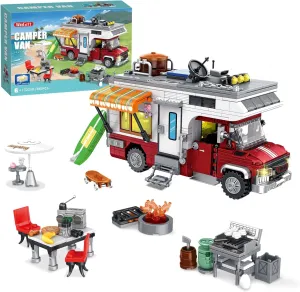 City Camper Van Building Set, 924 Piece Lighting RV Model Building Toy Set, Summer Beach Vacation Camper Building kit,Christmas Birthday Gift for Adults and Kids 6 