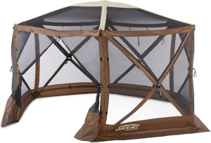 Clam Quick-Set Sky Screen Shelter – 6-Sided Pop-Up Tent with Screened Roof for Airflow & Stargazing, 140" x 140", Brown, Instant Setup, Oversized Carry Bag – Camping, Tailgating, Outdoor Use