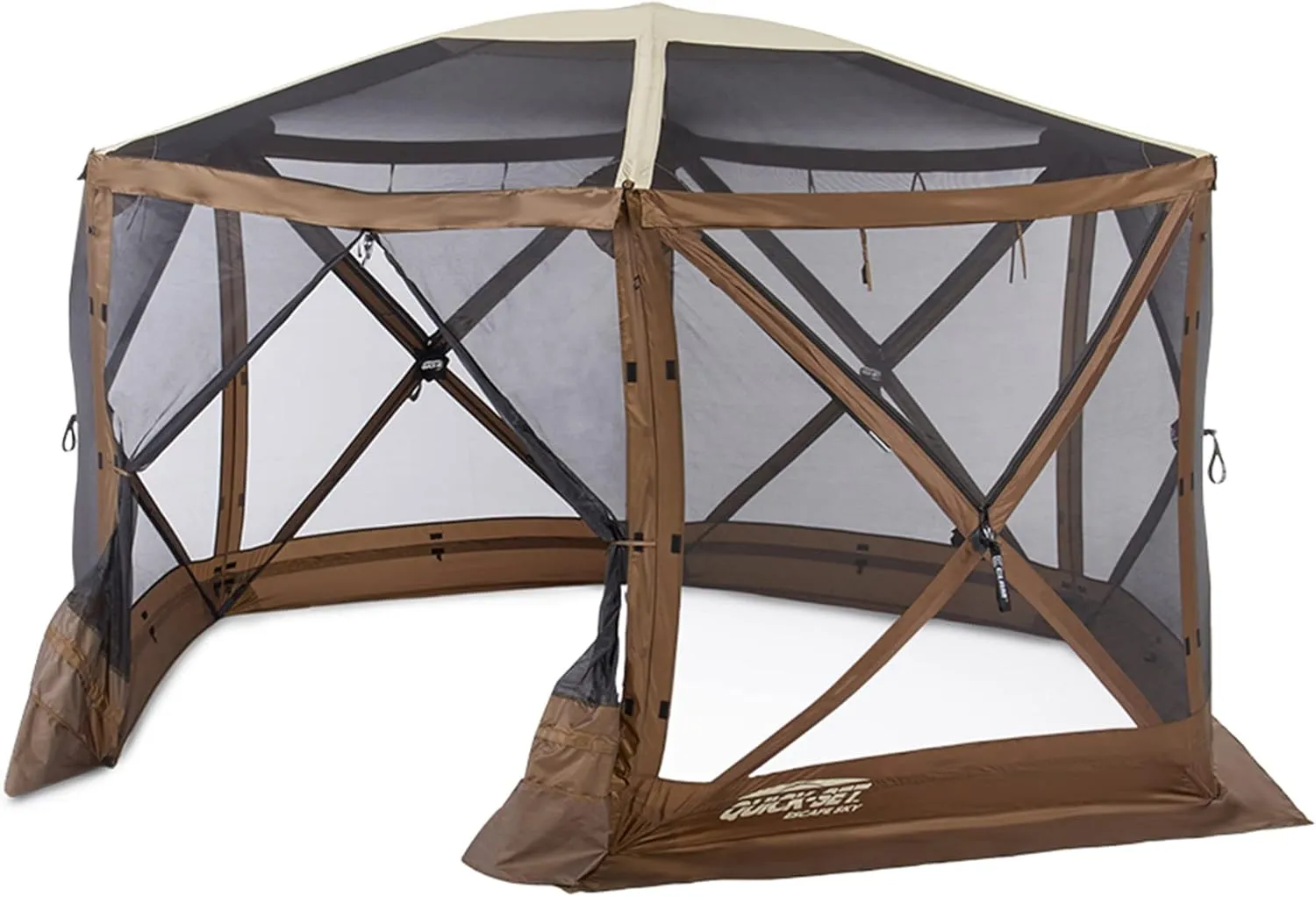 Clam Quick-Set Sky Screen Shelter – 6-Sided Pop-Up Tent with Screened Roof for Airflow & Stargazing, 140" x 140", Brown, Instant Setup, Oversized Carry Bag – Camping, Tailgating, Outdoor Use