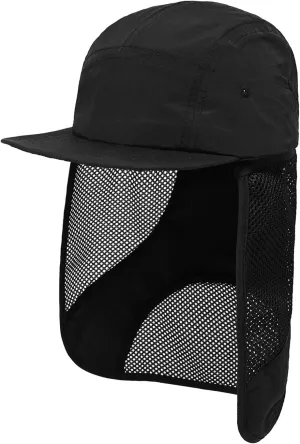 CLAPE Flap Cap 5 Panel Hat with Removable Neck Cover Flap for Men Flat Bill Quick Dry Baseball Cap Outdoor Sport Fishing Hat
