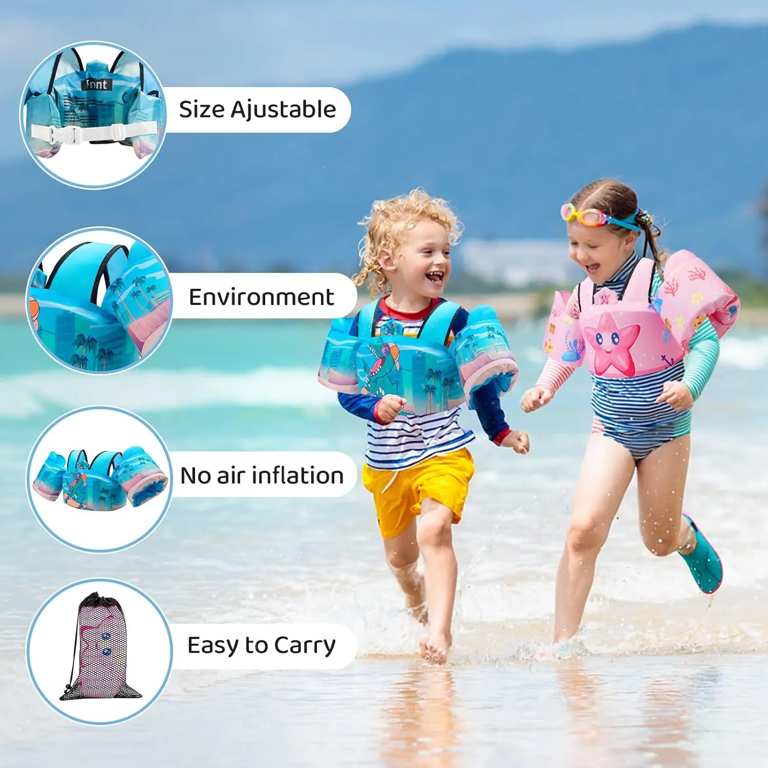 Coast Guard Approved UL Kids Swim Vest for Children Learn Swimming Training Toddler Floaties with Adjustable Non-Slip Buckle Shoulder Harness Arm Wings for 22-66 lbs Boys/Girls Beach