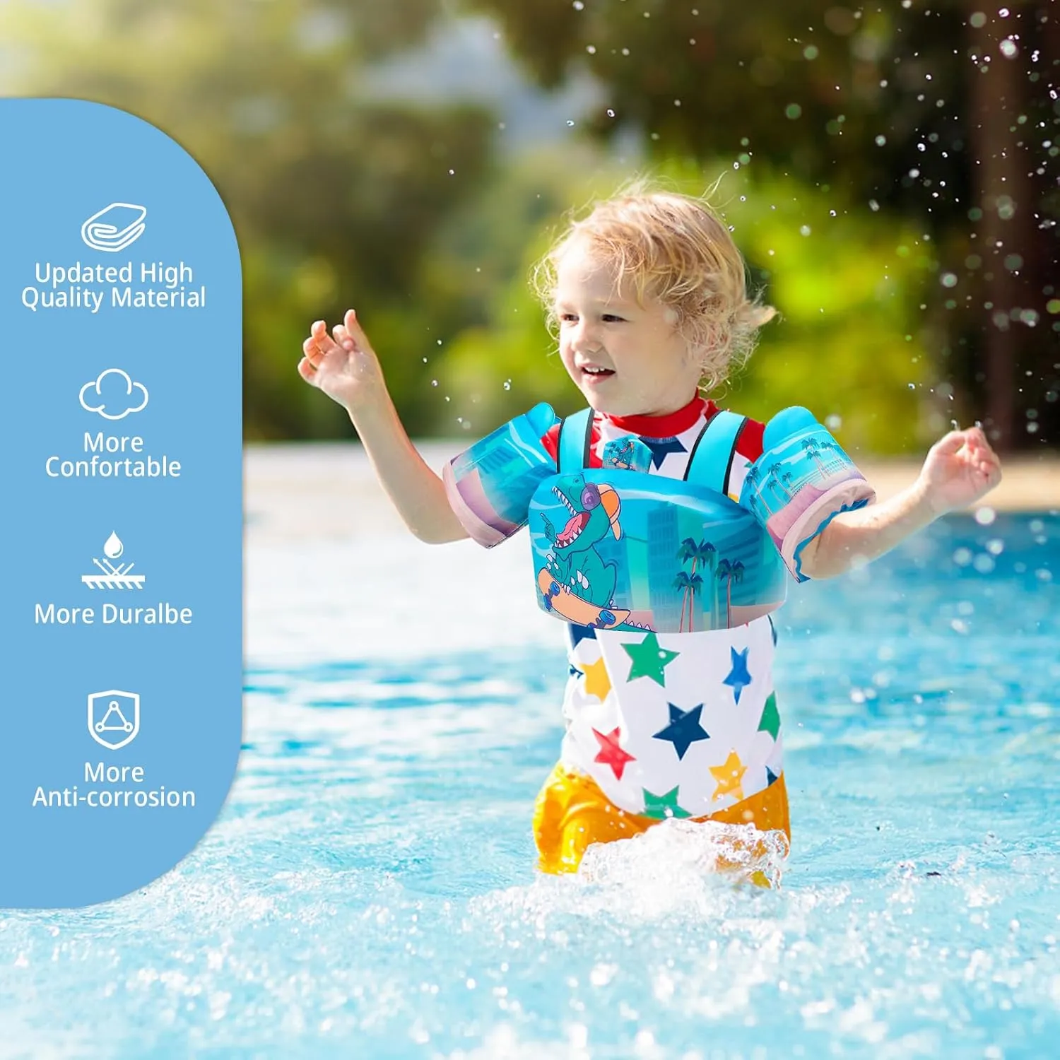 Coast Guard Approved UL Kids Swim Vest for Children Learn Swimming Training Toddler Floaties with Adjustable Non-Slip Buckle Shoulder Harness Arm Wings for 22-66 lbs Boys/Girls Beach