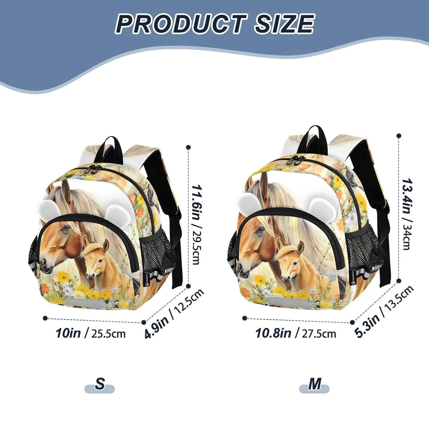 Colorful Fowers Horses Toddler Harness Backpack for Boys Girls 3-6 Years Kids Backpack with Anti Lost Safety Leash Baby Harness Bookbag for Walking Preschool Travel