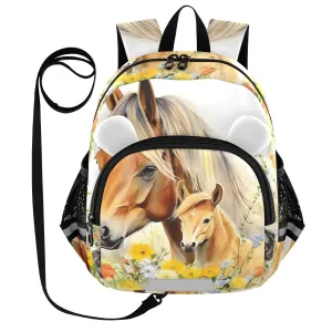Colorful Fowers Horses Toddler Harness Backpack for Boys Girls 3-6 Years Kids Backpack with Anti Lost Safety Leash Baby Harness Bookbag for Walking Preschool Travel