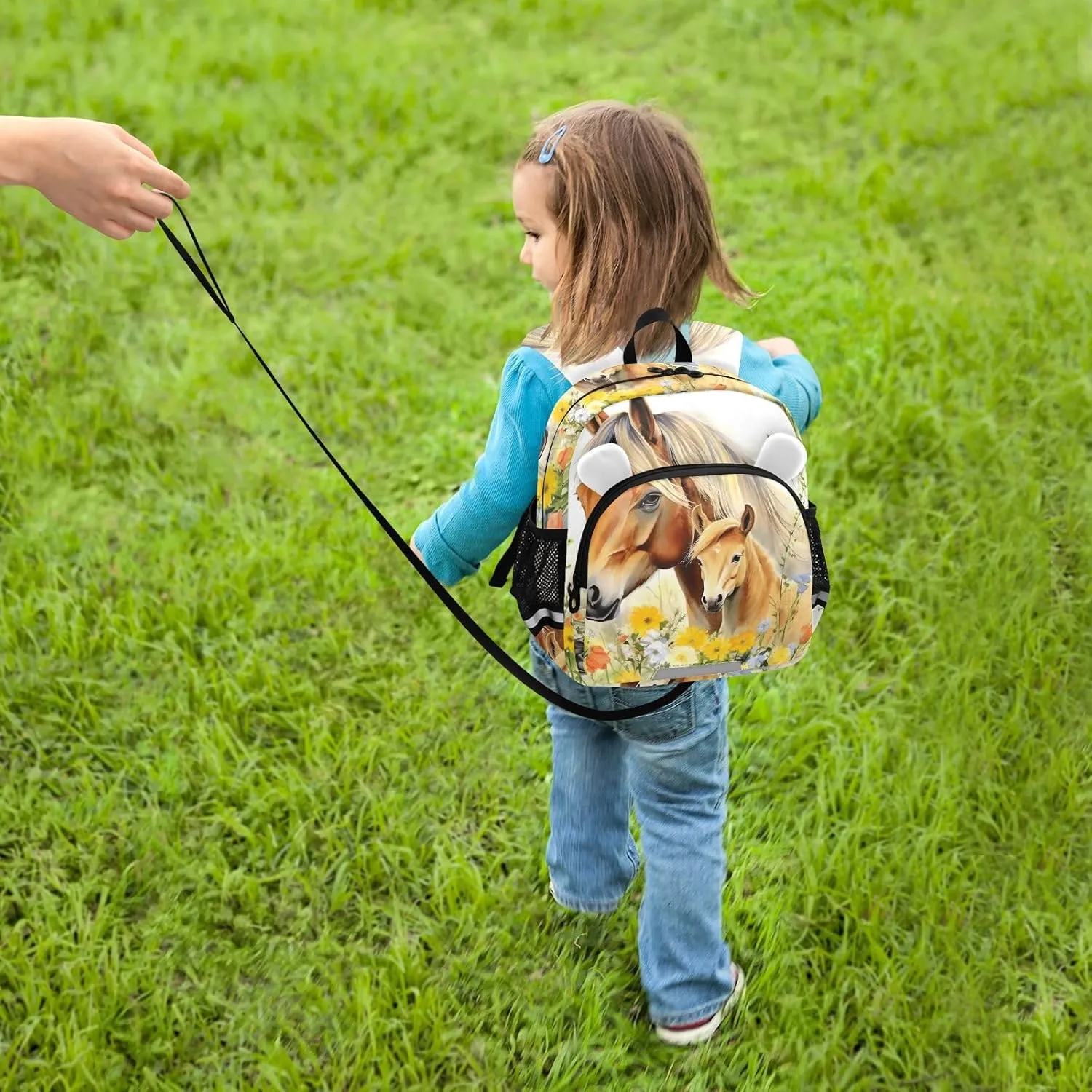 Colorful Fowers Horses Toddler Harness Backpack for Boys Girls 3-6 Years Kids Backpack with Anti Lost Safety Leash Baby Harness Bookbag for Walking Preschool Travel