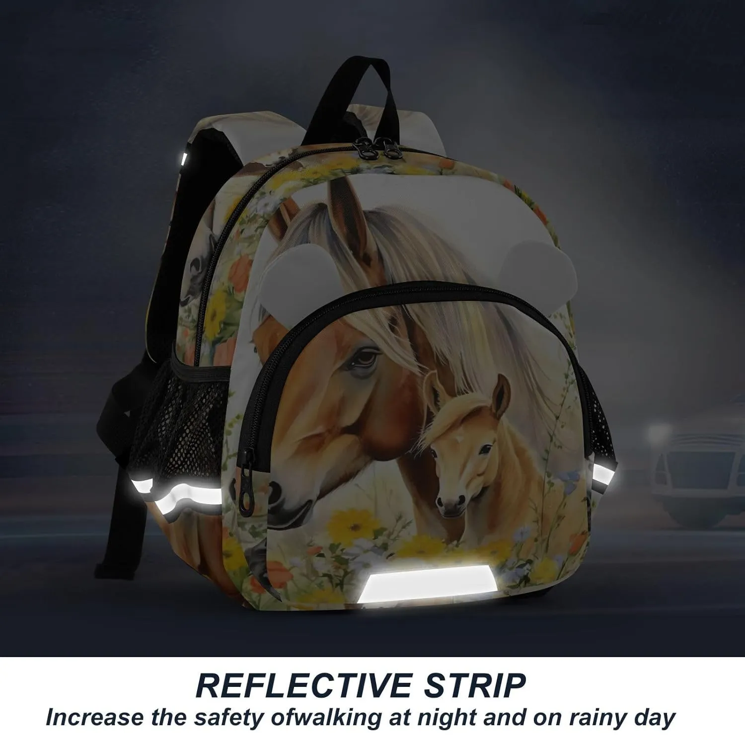Colorful Fowers Horses Toddler Harness Backpack for Boys Girls 3-6 Years Kids Backpack with Anti Lost Safety Leash Baby Harness Bookbag for Walking Preschool Travel