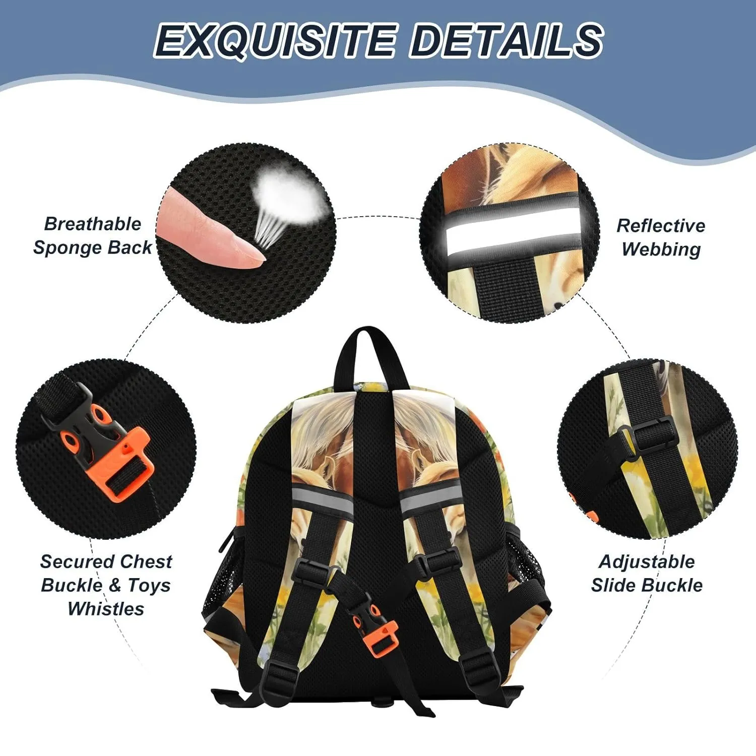 Colorful Fowers Horses Toddler Harness Backpack for Boys Girls 3-6 Years Kids Backpack with Anti Lost Safety Leash Baby Harness Bookbag for Walking Preschool Travel