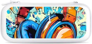 Comic Headphones Compatible with Switch Carrying Case Hard Travel Game Bag Pouch with 15 Games Accessories