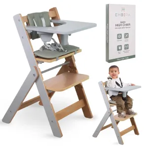 Convertible High Chair for Babies and Toddlers, Lab Tested, Organic German Wood, Foot Rest, Cushion, 5 Point Harness, Cotton bib, 90 Degree Position, Wooden Baby Essentials, Hand Made, Easy to Clean