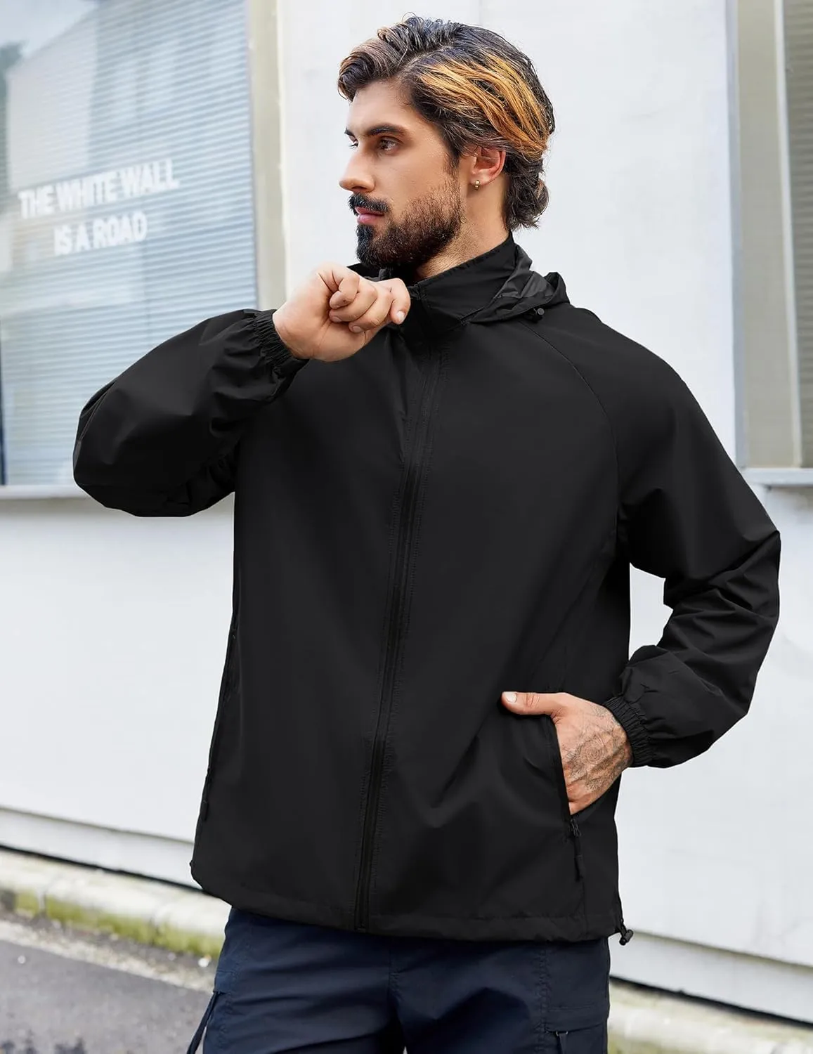 COOFANDY Mens Rain Jacket Lightweight Waterproof Raincoat Packable Rain Shell Jacket With Hood Golf Hiking Windbreaker