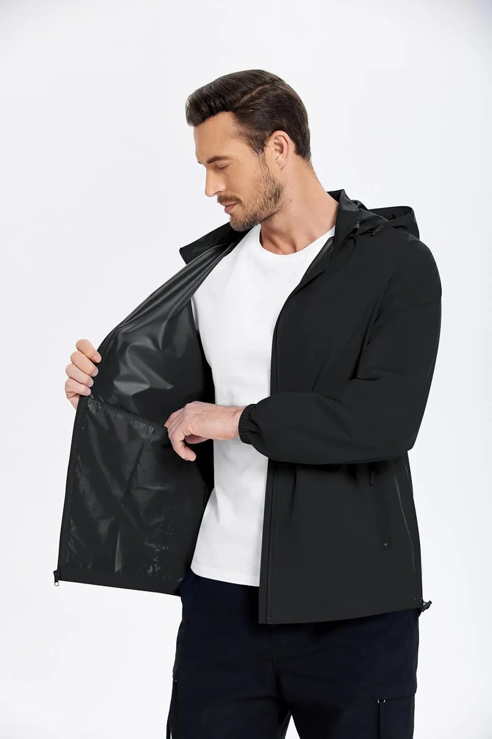 COOFANDY Mens Rain Jacket Lightweight Waterproof Raincoat Packable Rain Shell Jacket With Hood Golf Hiking Windbreaker