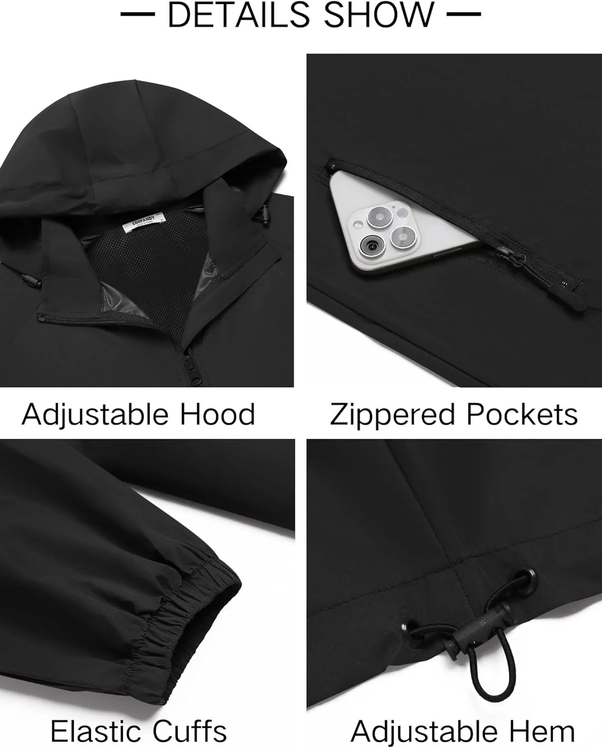 COOFANDY Mens Rain Jacket Lightweight Waterproof Raincoat Packable Rain Shell Jacket With Hood Golf Hiking Windbreaker