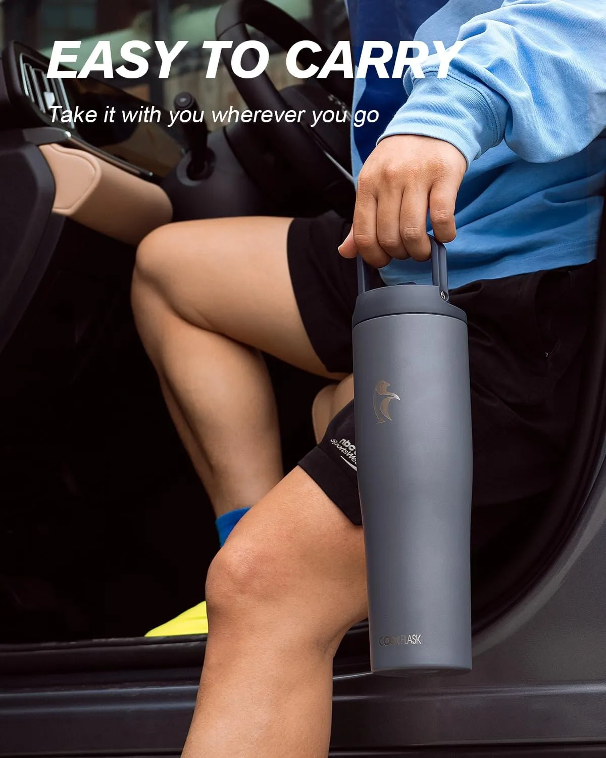 Coolflask Slima - 40oz Insulated Water Bottle | Stainless Steel Tumblers with Straw & Handle | Fits Car Cup Holder | Leakproof Jug for Sports, Gym, Travel, Outdoors | Dishwasher Safe, Grey