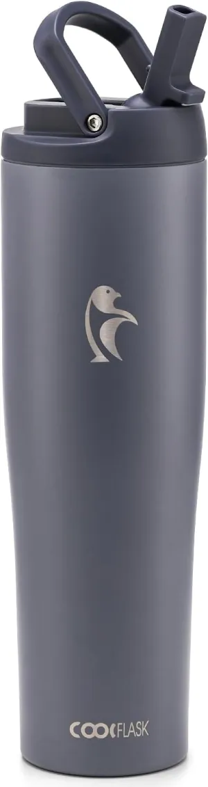 Coolflask Slima - 40oz Insulated Water Bottle | Stainless Steel Tumblers with Straw & Handle | Fits Car Cup Holder | Leakproof Jug for Sports, Gym, Travel, Outdoors | Dishwasher Safe, Grey