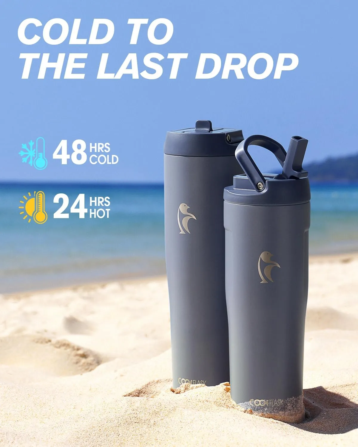 Coolflask Slima - 40oz Insulated Water Bottle | Stainless Steel Tumblers with Straw & Handle | Fits Car Cup Holder | Leakproof Jug for Sports, Gym, Travel, Outdoors | Dishwasher Safe, Grey
