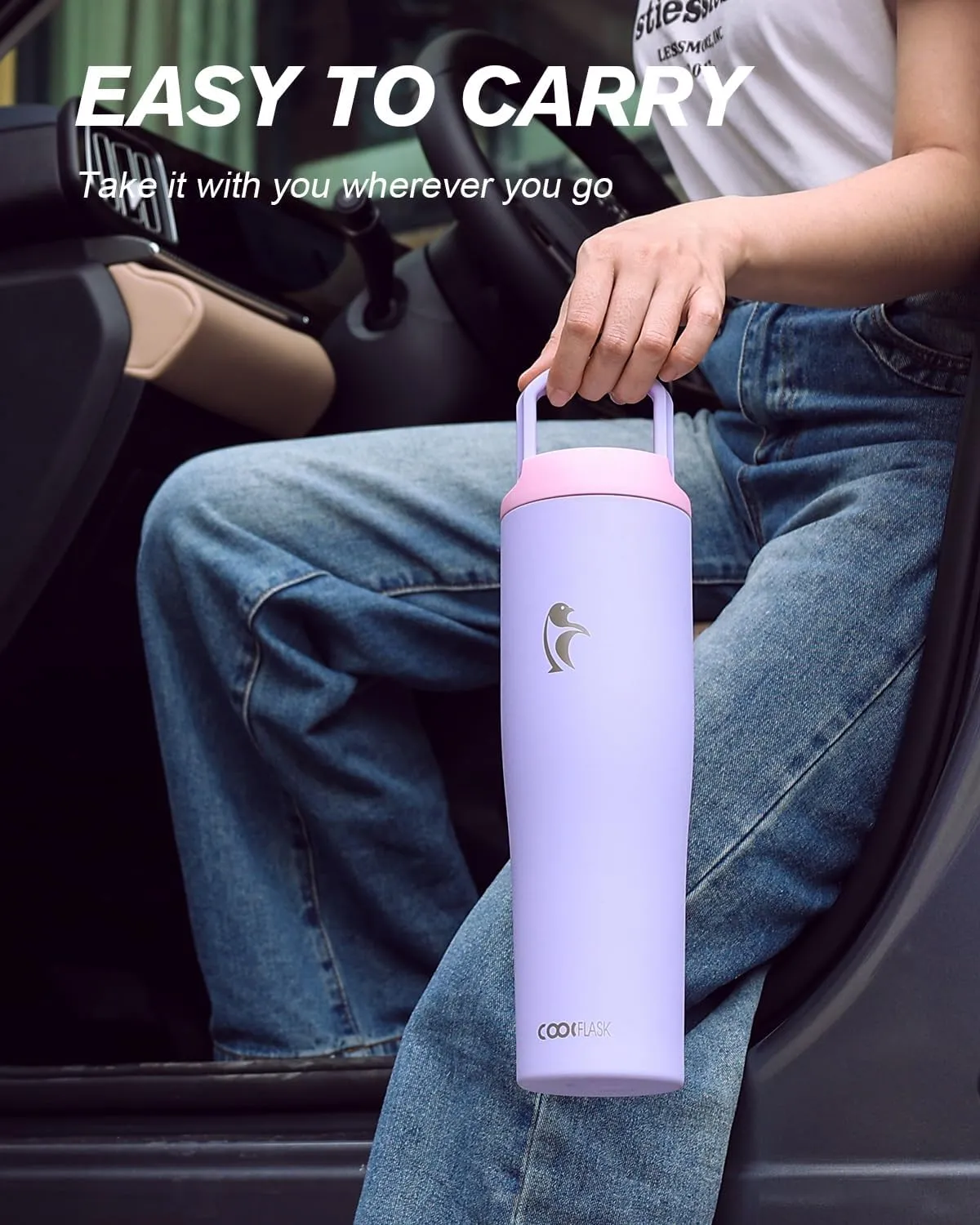 Coolflask Slima - 40oz Insulated Water Bottle | Stainless Steel Tumblers with Straw & Handle | Fits Car Cup Holder | Leakproof Jug for Sports, Gym, Travel, Outdoors | Dishwasher Safe, Lavender