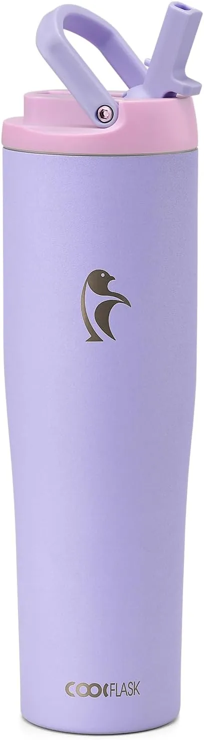 Coolflask Slima - 40oz Insulated Water Bottle | Stainless Steel Tumblers with Straw & Handle | Fits Car Cup Holder | Leakproof Jug for Sports, Gym, Travel, Outdoors | Dishwasher Safe, Lavender