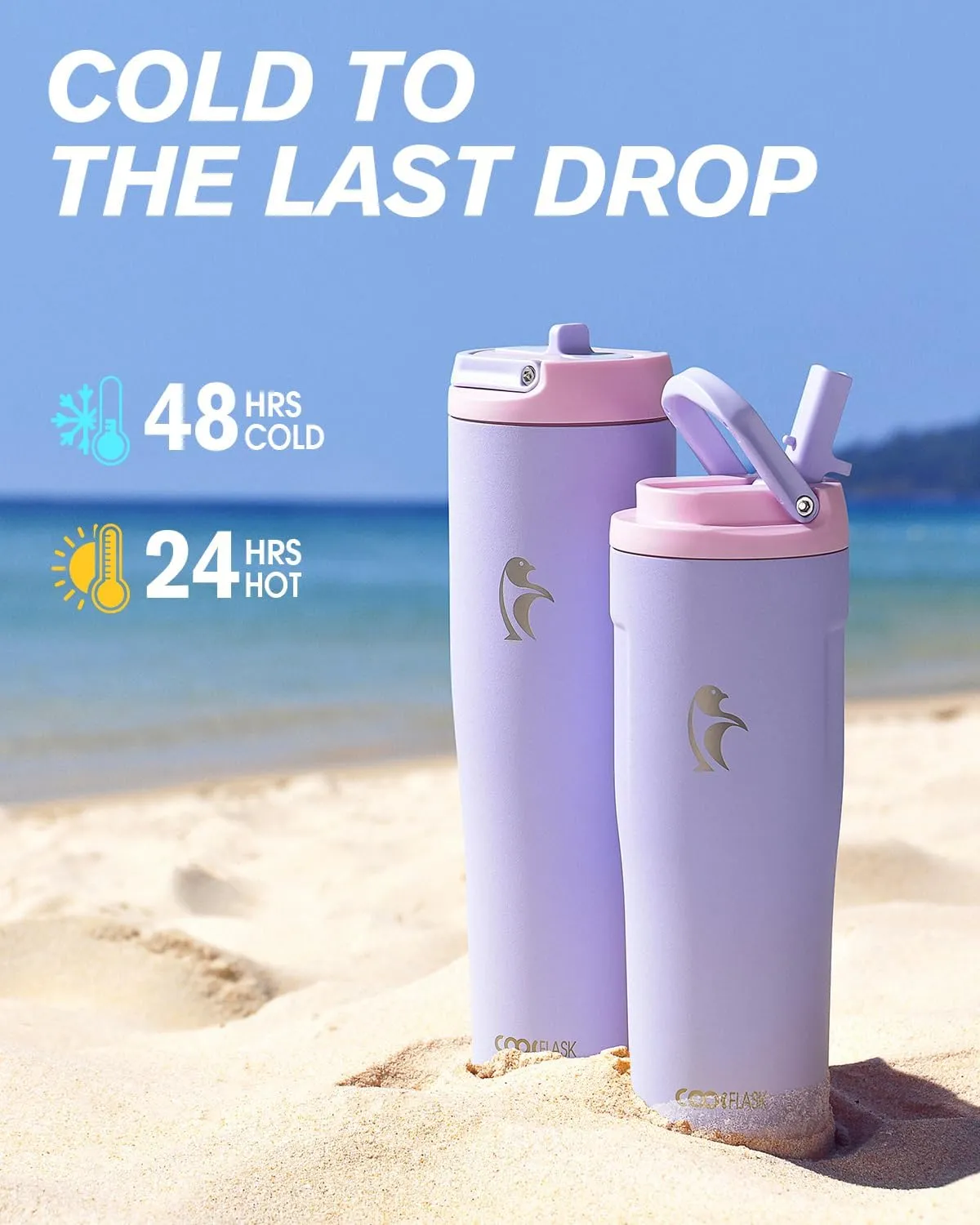 Coolflask Slima - 40oz Insulated Water Bottle | Stainless Steel Tumblers with Straw & Handle | Fits Car Cup Holder | Leakproof Jug for Sports, Gym, Travel, Outdoors | Dishwasher Safe, Lavender