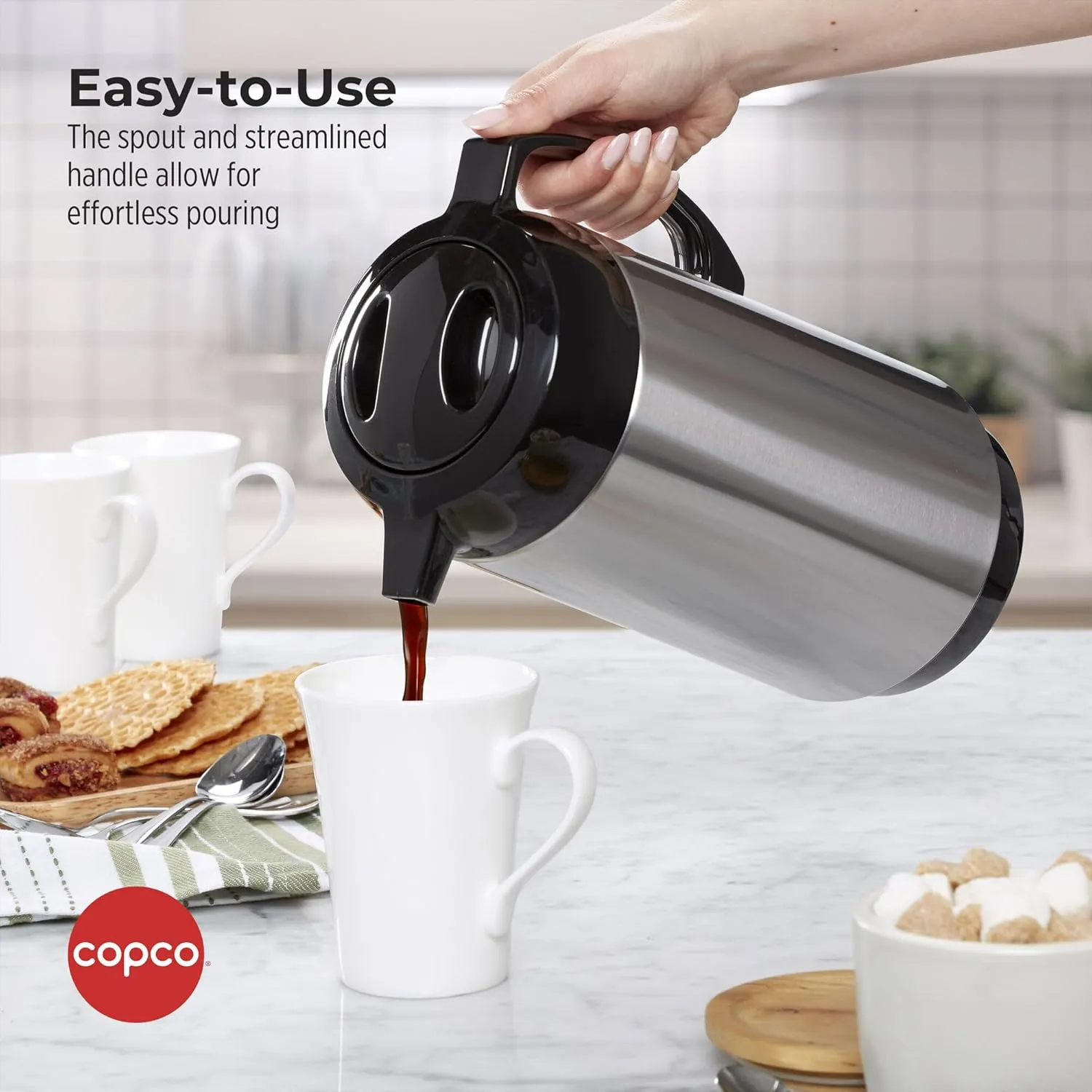 Copco Stainless Steel Insulated Carafe, Large Capacity For Serving, 1.8 Quart, Silver