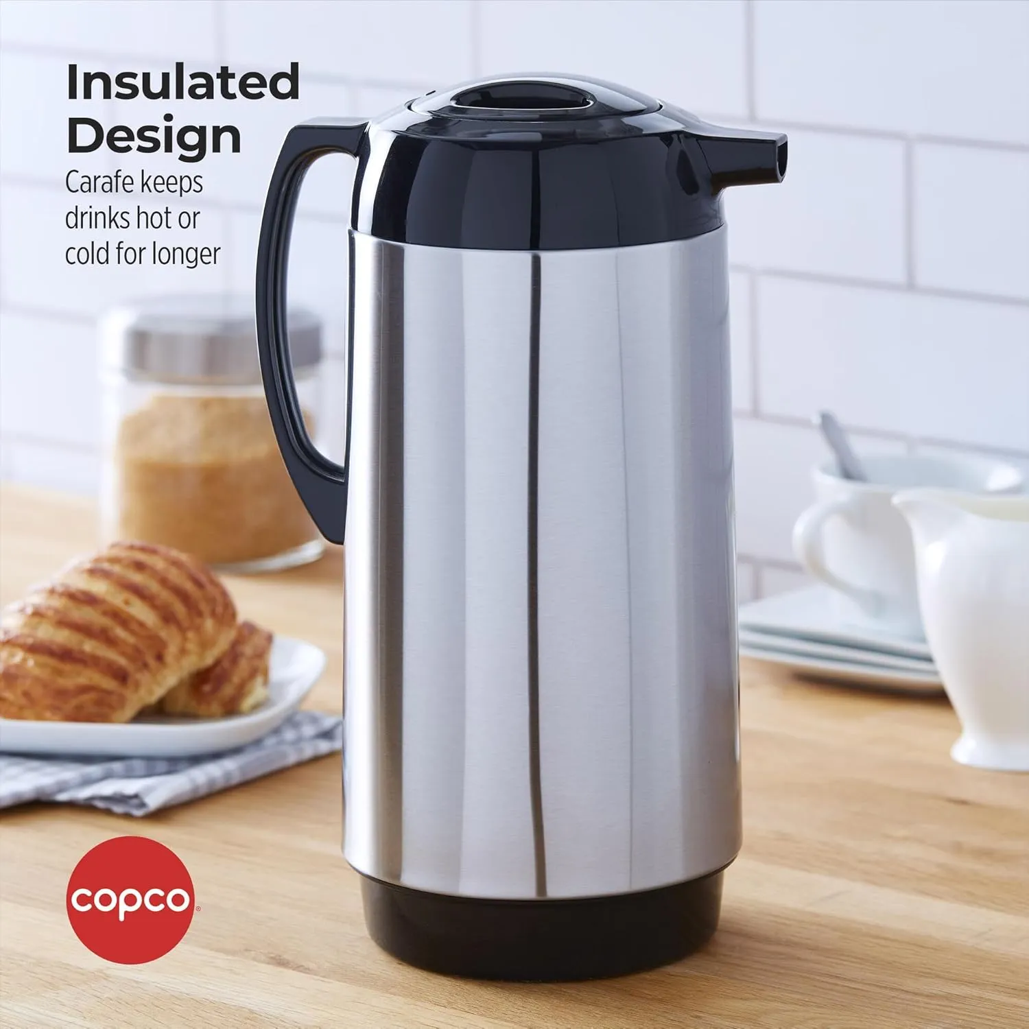 Copco Stainless Steel Insulated Carafe, Large Capacity For Serving, 1.8 Quart, Silver