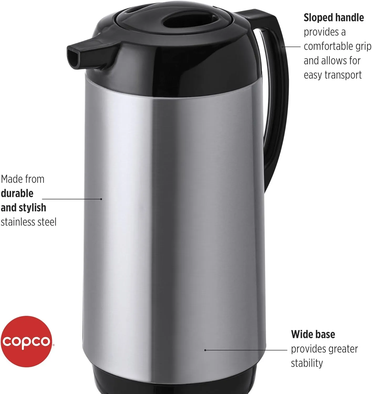 Copco Stainless Steel Insulated Carafe, Large Capacity For Serving, 1.8 Quart, Silver