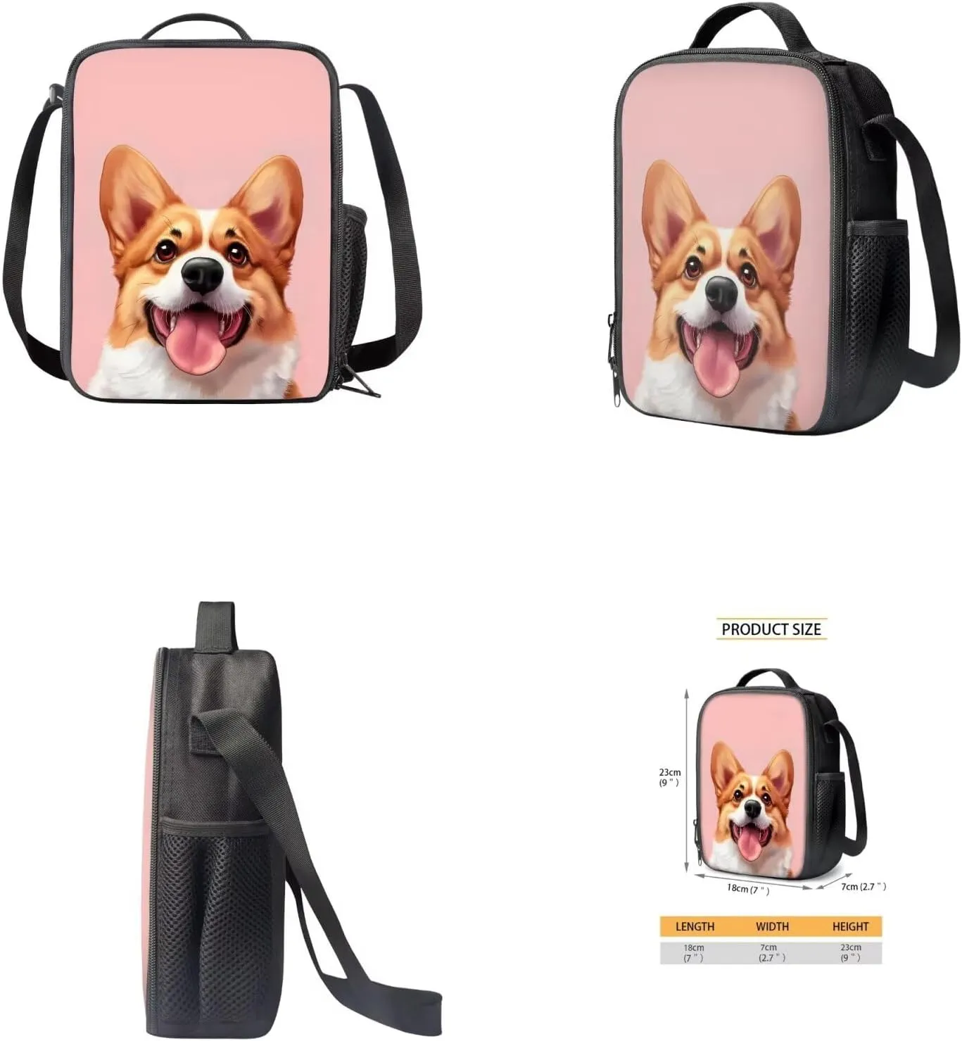 Corgi Backpack for School Kids School Bags with Lunch Box Water Bottle Carrier and Soft Pencil Case 4PCS Set Bookbag with Compartments 17 inch Lightweight Back Pack for Gifts
