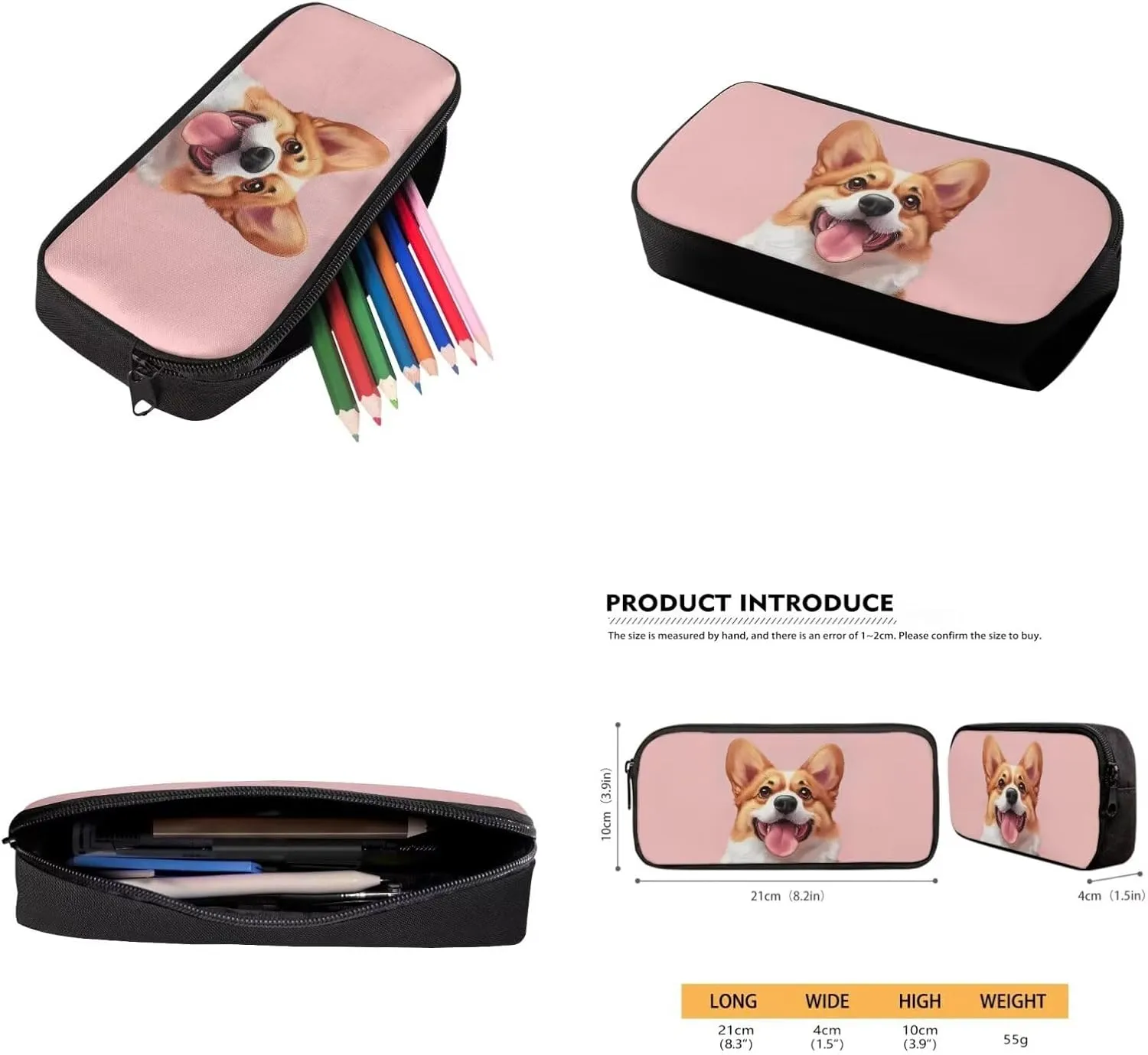Corgi Backpack for School Kids School Bags with Lunch Box Water Bottle Carrier and Soft Pencil Case 4PCS Set Bookbag with Compartments 17 inch Lightweight Back Pack for Gifts