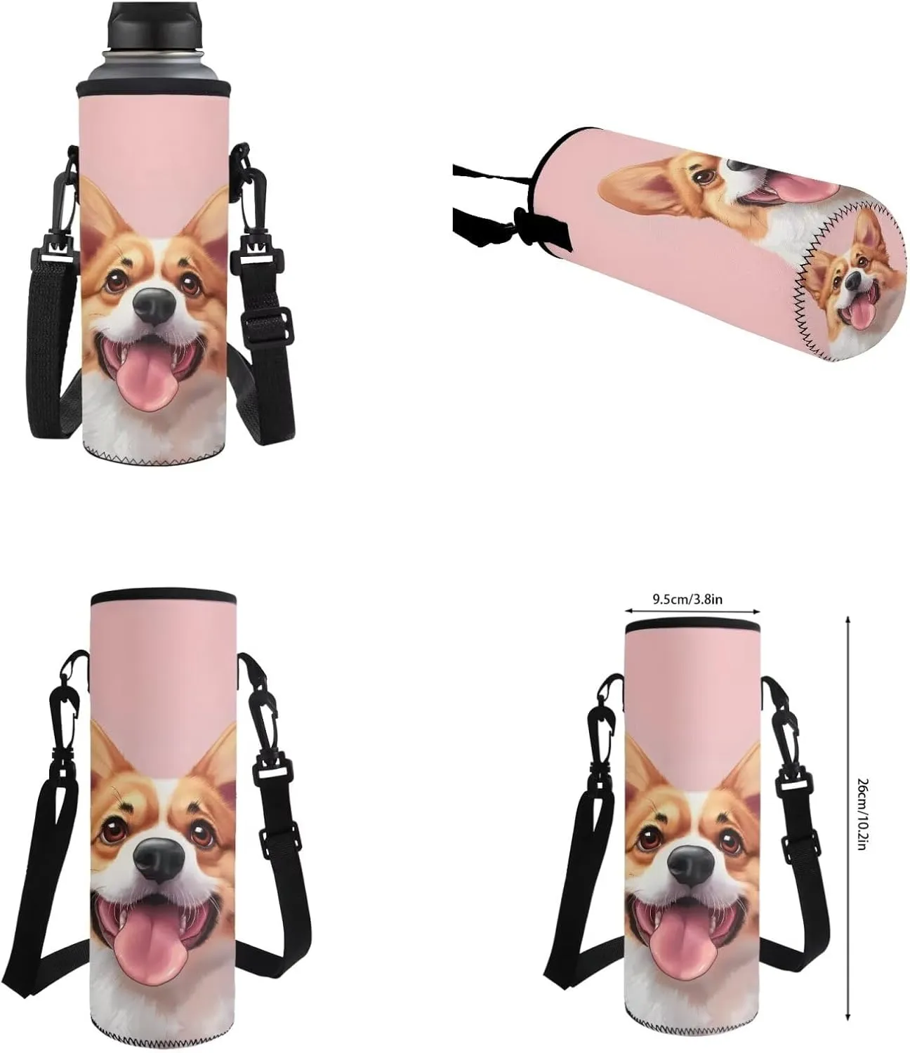 Corgi Backpack for School Kids School Bags with Lunch Box Water Bottle Carrier and Soft Pencil Case 4PCS Set Bookbag with Compartments 17 inch Lightweight Back Pack for Gifts
