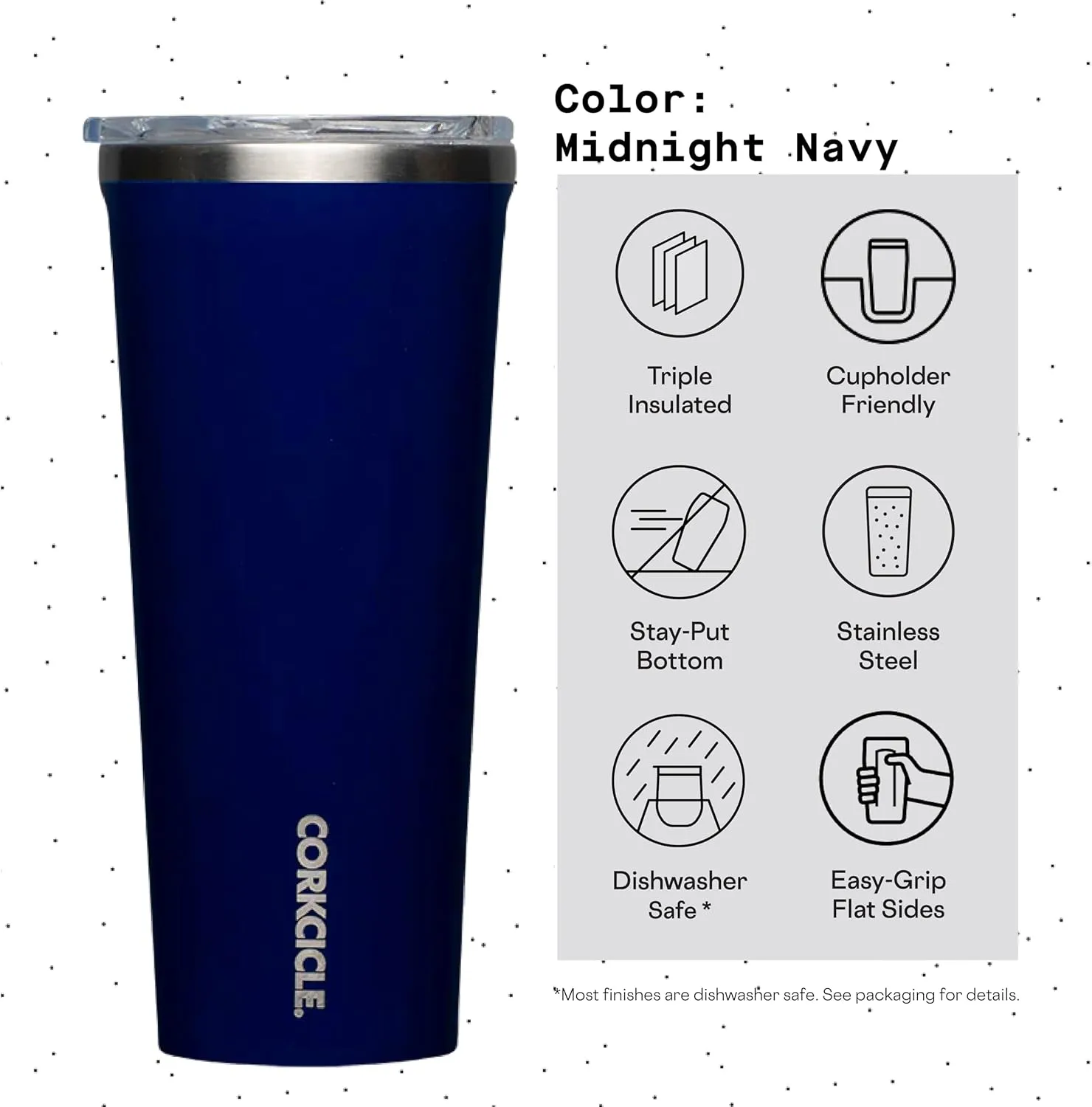 Corkcicle Classic Triple Insulated Coffee Mug with Lid, Gloss Midnight Navy, 24 oz – Stainless Steel Travel Tumbler Keeps Beverages Cold 9 hrs, Hot 3hrs – Cupholder Friendly Travel Coffee Tumbler