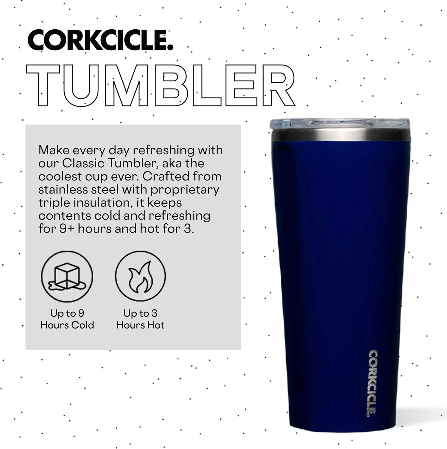 Corkcicle Classic Triple Insulated Coffee Mug with Lid, Gloss Midnight Navy, 24 oz – Stainless Steel Travel Tumbler Keeps Beverages Cold 9 hrs, Hot 3hrs – Cupholder Friendly Travel Coffee Tumbler