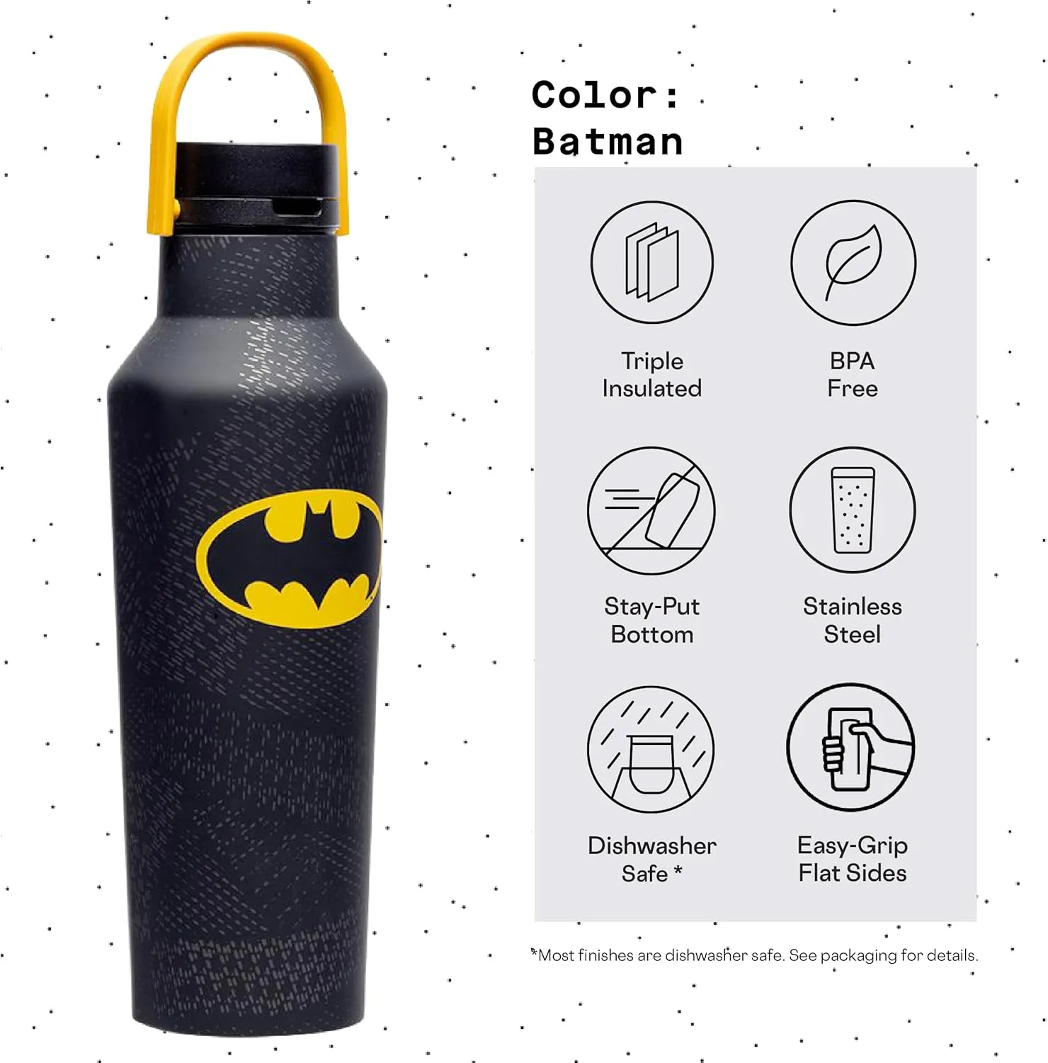 Corkcicle x Warner Brothers Batman Sport Canteen Insulated Tumbler, 20 oz – Reusable Water Bottle Keeps Beverages Cold for 25 Hours & Hot 12 Hours – Cupholder Friendly Tumbler with Screw-On Cap