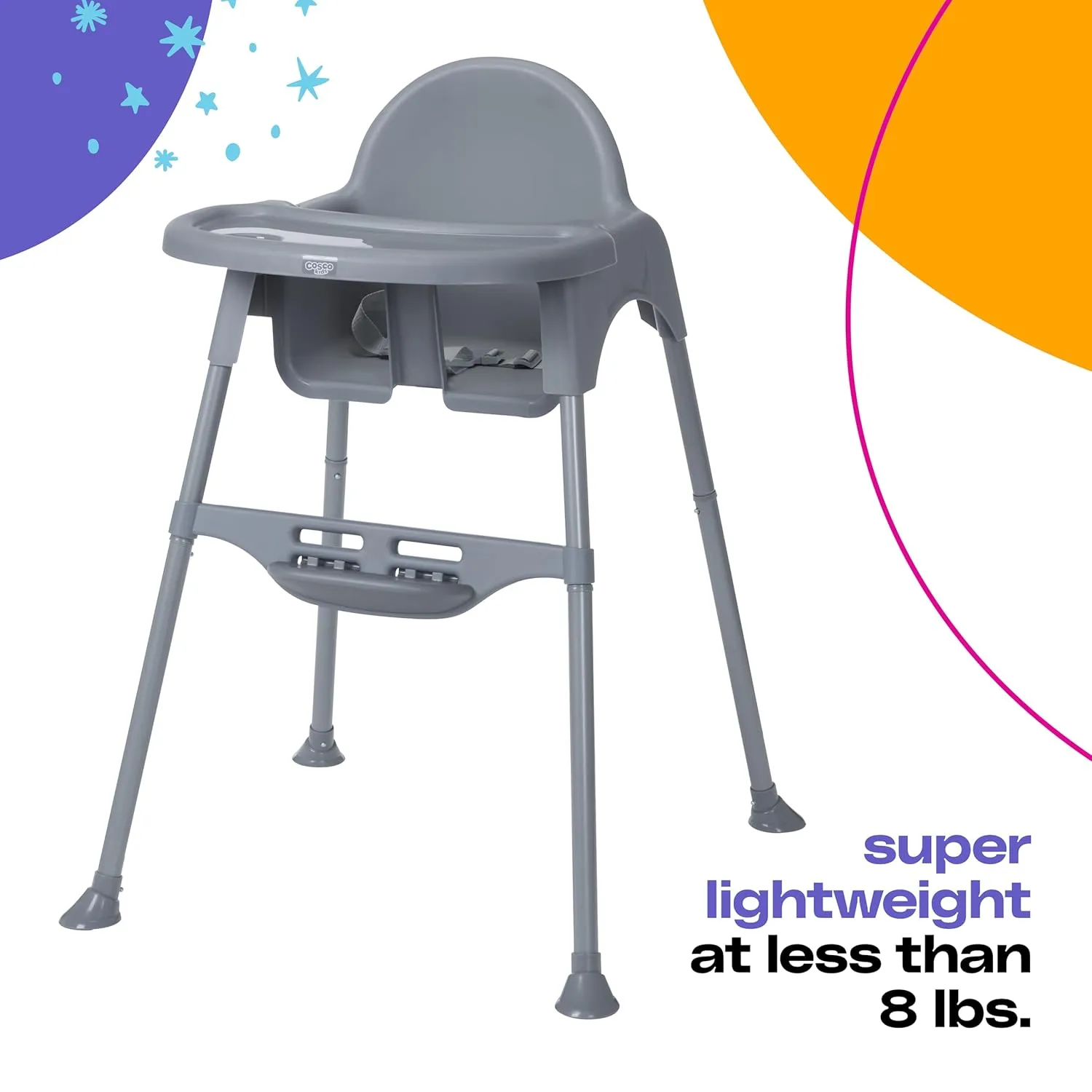 Cosco Kids Canteen High Chair Lightweight Portable Baby Feeding Chair with Adjustable Tray, Easy to Clean, Kitchen or Dining Use, Toddlers Up to 33 lbs, Mono Black