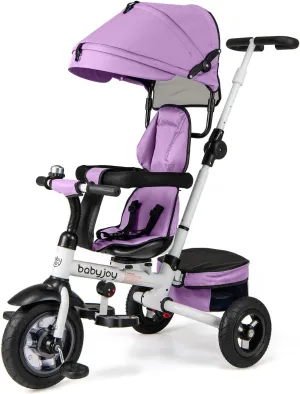 Costzon 5-in-1 Folding Kids Tricycle with Adjustable Push Handle & Canopy, Reversible Seat and Safety Harness, Push Trike with Storage for Toddler Aged 1-5 Years Old, Blue/Gray/Pink
