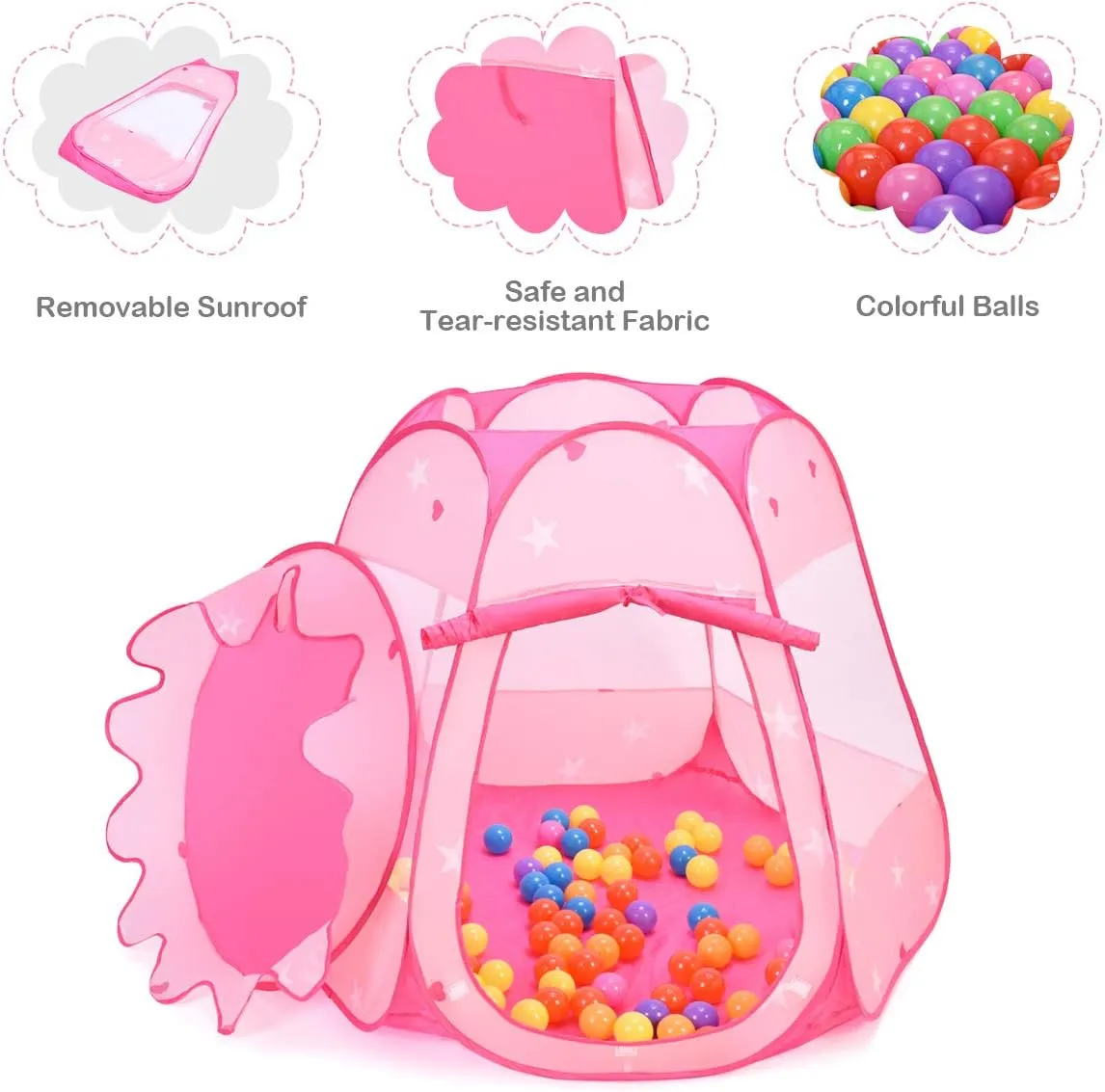 Costzon Princess Pop Up Tent w/ 100 Balls Included, Foldable Portable Children Play Tent with Carrying Bag, Indoor Outdoor Use, Playhouse Ball Pit for Toddlers Girls Boys Gift