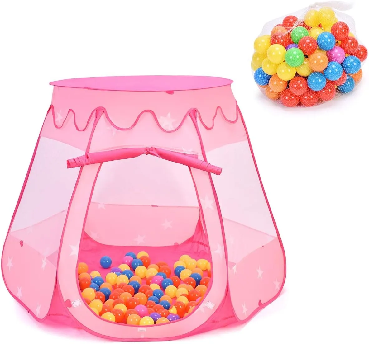 Costzon Princess Pop Up Tent w/ 100 Balls Included, Foldable Portable Children Play Tent with Carrying Bag, Indoor Outdoor Use, Playhouse Ball Pit for Toddlers Girls Boys Gift