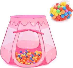 Costzon Princess Pop Up Tent w/ 100 Balls Included, Foldable Portable Children Play Tent with Carrying Bag, Indoor Outdoor Use, Playhouse Ball Pit for Toddlers Girls Boys Gift