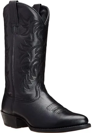 Cowboy Boots For Men Western Retro Embroidered Square Toe Chunky Block Heel Stitched Mid Calf Traditional Oxford Boots