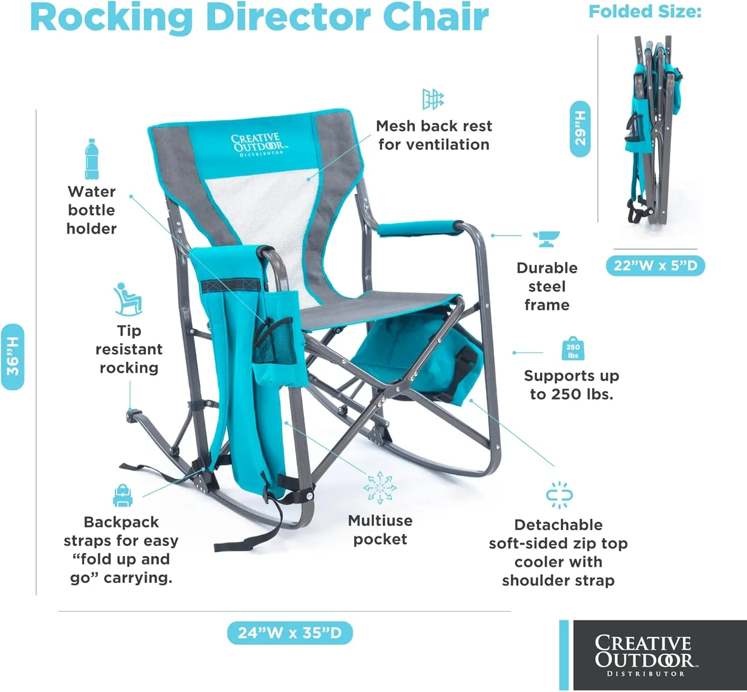 Creative Outdoor Collapsible Folding Rocking Director Chair | Camping Picnic Beach & Patio