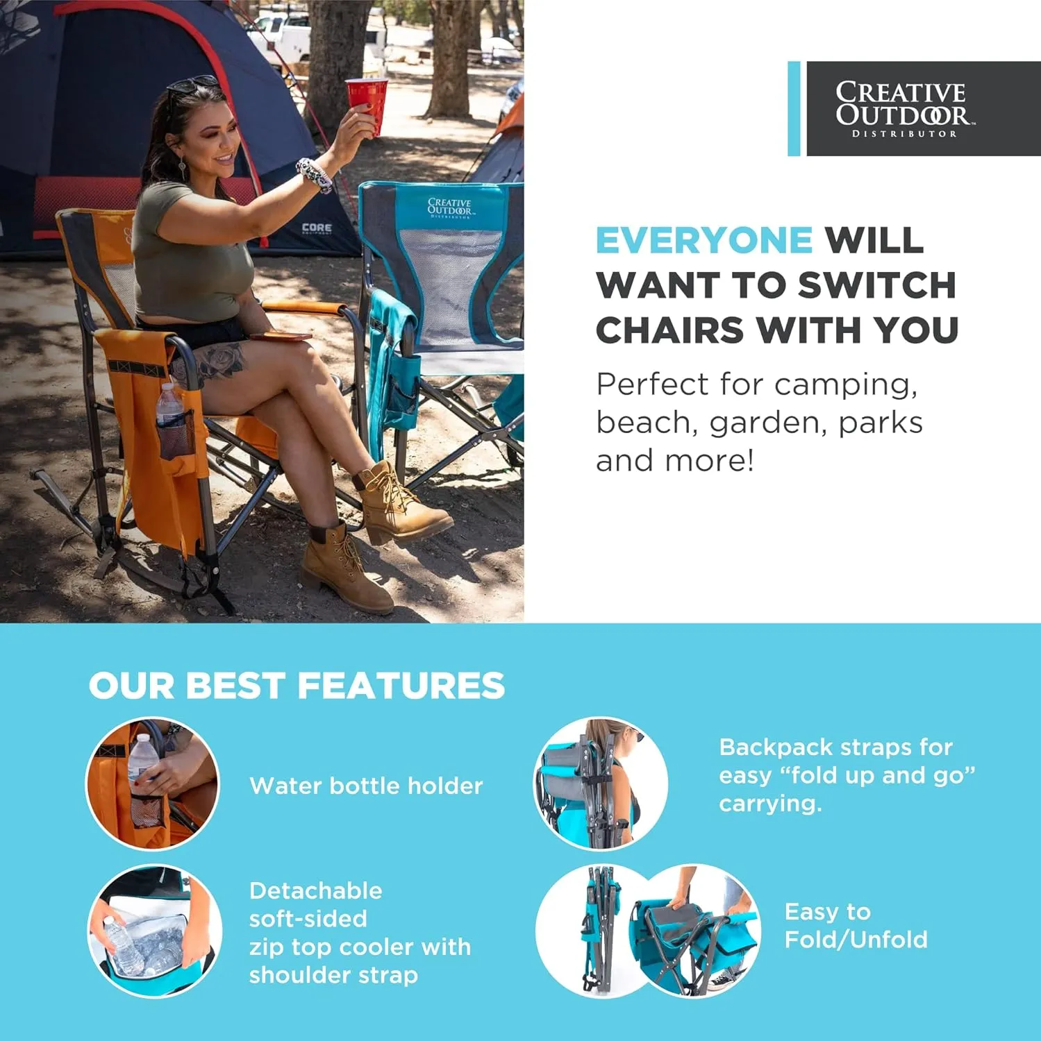 Creative Outdoor Collapsible Folding Rocking Director Chair | Camping Picnic Beach & Patio