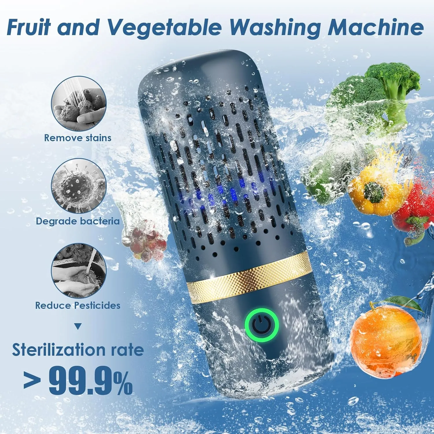 Cudinham Fruit and Vegetable Purifier Cleaner Washing Machine Upgraded Capsule Shape Disinfection OH-ion Purification Technology for Cleaning Grains Rice Meat Seafood, Blue Ocean