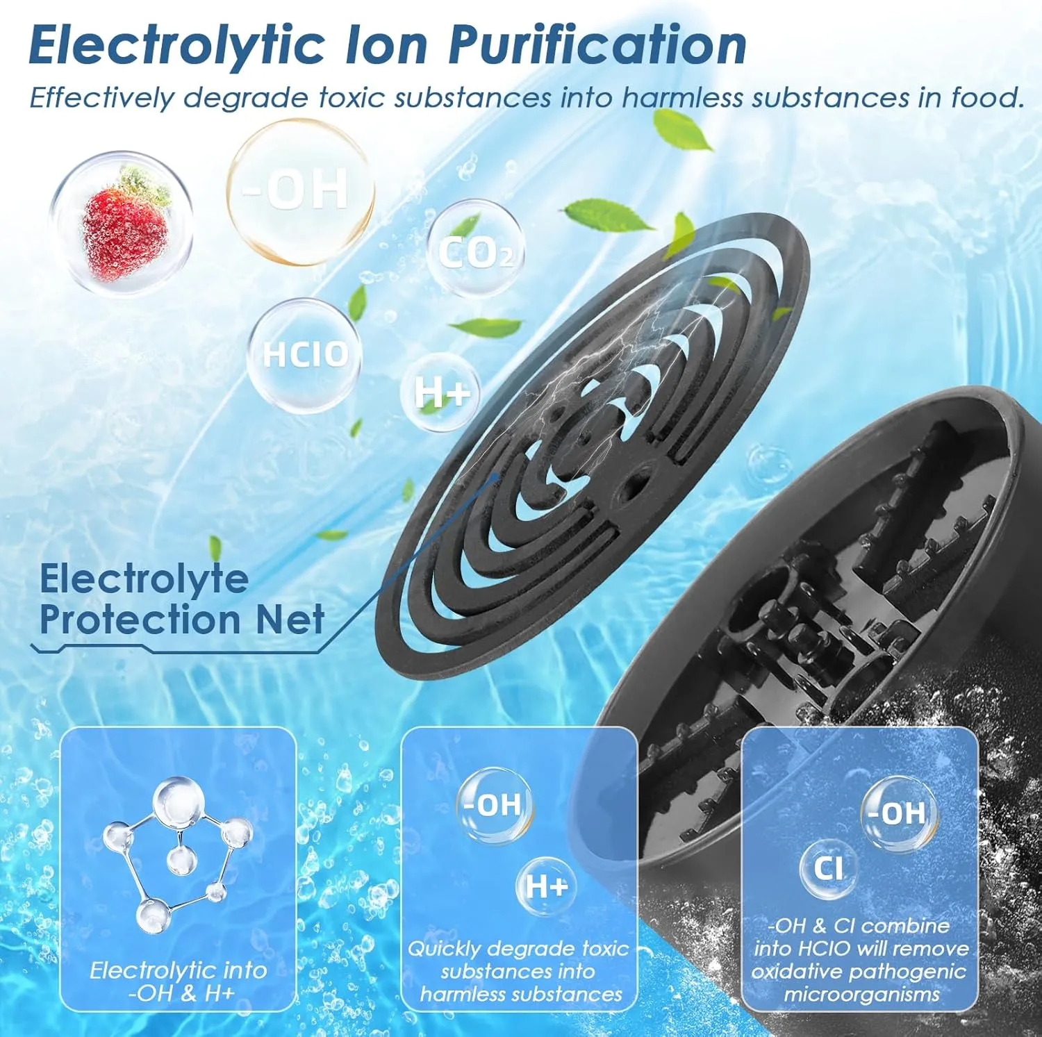 Cudinham Fruit and Vegetable Purifier Cleaner Washing Machine Upgraded Capsule Shape Disinfection OH-ion Purification Technology for Cleaning Grains Rice Meat Seafood, Blue Ocean