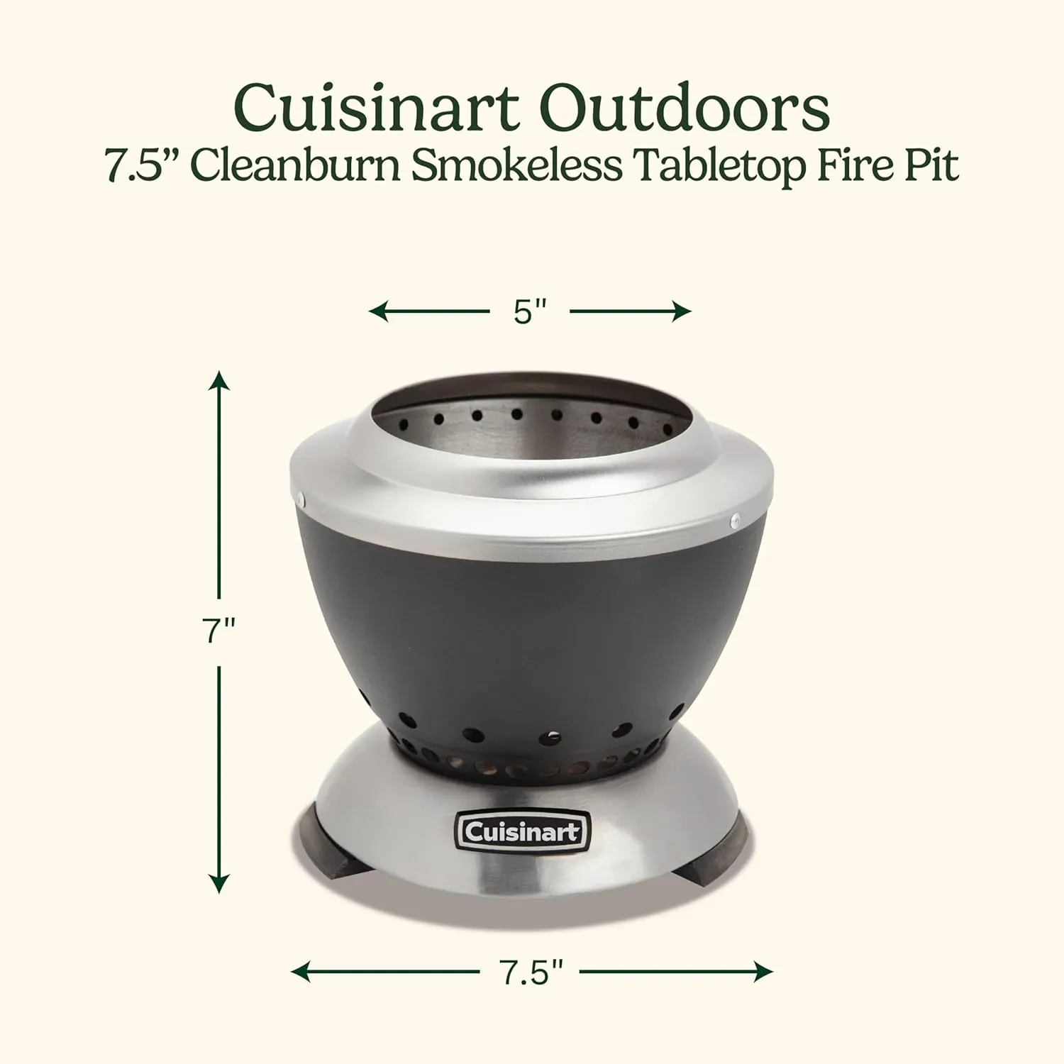 Cuisinart Cleanburn Smokeless Tabletop Fire Pit, 7.5” Lightweight Portable Smokeless Fire Pit with Removable Base for Ash & Carry Bag, Small Outdoor Heater for Patio, Camping & RV, Portable Heater