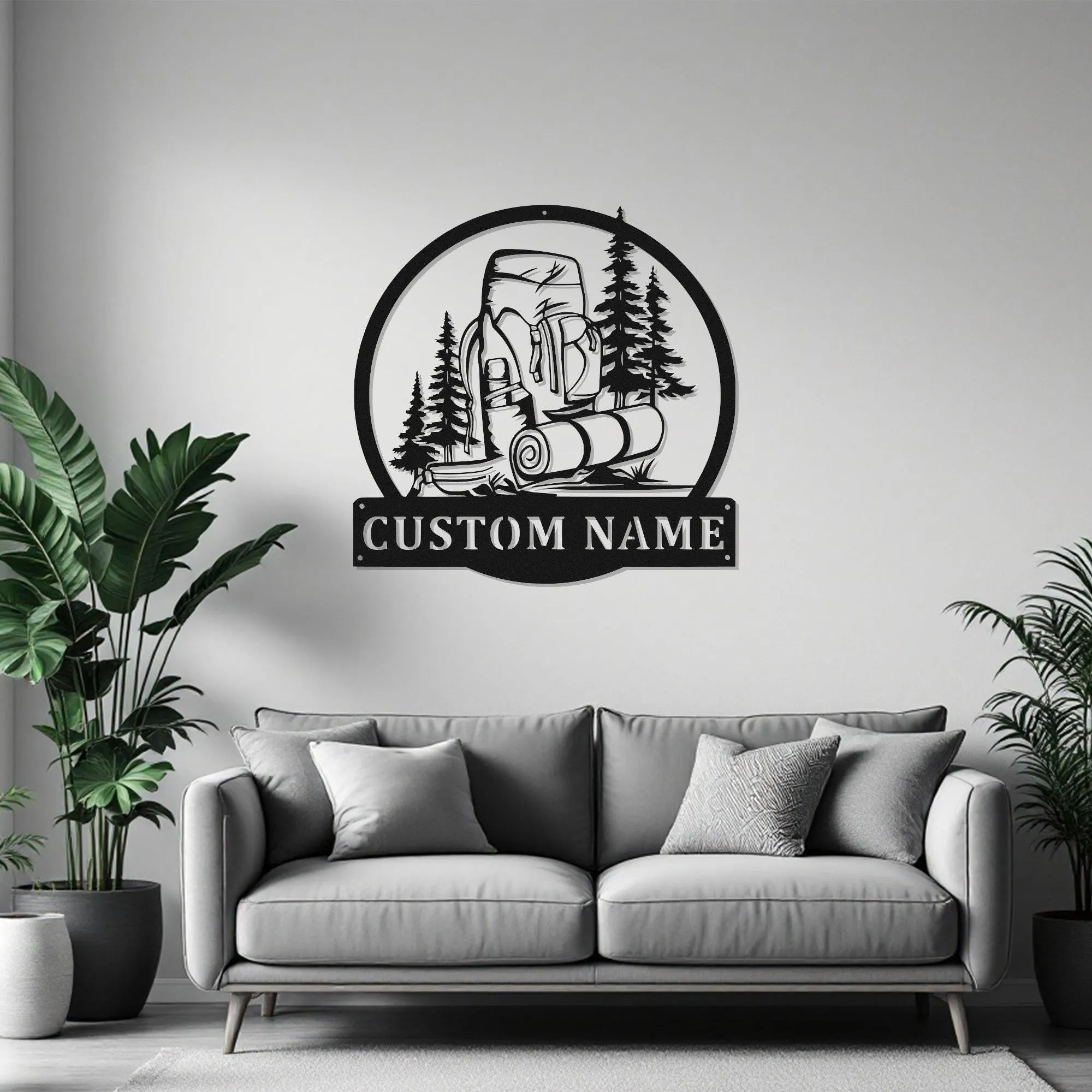 Custom Hiking Backpack Metal Wall Art With Led Light, Personalized Hiker Name Sign Decoration For Room, Hiking Metal Led Decor,Custom Hiking